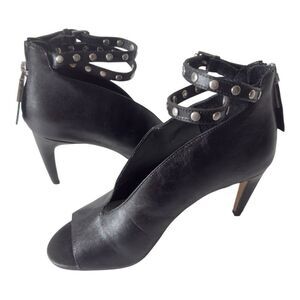1. State Black Leather Moto Studded Mobwife Ankle Strap Heeled Sandal Size 6.5
